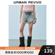 UR2025夏季新款女休閑腰果花絲巾腰帶毛須牛仔短褲UYL850109 藍(lán)色 (偏短) 27