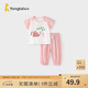 童泰（TONGTAI）嬰兒短袖套裝夏季純棉寶寶衣服男童女童外出上衣長(zhǎng)褲兒童童裝 粉色 100
