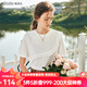 Olrain歐芮兒法式白色短袖t恤女夏季新款設(shè)計(jì)感顯瘦純棉體恤衫上衣 米白色 M