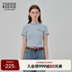 Teenie Weenie小熊短袖T恤女2025年夏季新款華夫格田園風(fēng)時(shí)尚條紋T恤上衣女