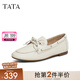 他她（TATA）真皮復(fù)古豆豆鞋女鞋一腳蹬棕色休閑單鞋春季新款7QC20AA5 米白 38