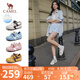 駱駝（CAMEL）松包德訓(xùn)鞋女活力革網(wǎng)撞色拼接休閑板鞋 L25A245022 米/銀  37 