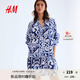 H&M女裝連衣裙2025夏季新款寬松法式圓點薄紗設(shè)計感碎花裙1296356 亮藍色/圖案 L 170/104