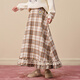 B.Duck小黃鴨半身裙2025冬季新款淺咖格紋木耳花邊流蘇長(cháng)裙子 淺咖色格紋 2XL