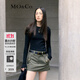 MO&Co.M字母金屬章仔魚(yú)骨線(xiàn)修身長(cháng)袖正肩T恤弧形下擺上衣上裝黑白色 黑色-第2批 S 160