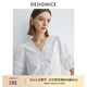 迪賽尼斯（DESIGNICE）2024年夏季新款通勤風(fēng)氣質(zhì)優(yōu)雅拼接白色七分袖袖V領(lǐng)雪紡衫女 米白 M