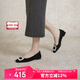 千百度（C.BANNER）單鞋女芭蕾舞鞋晚晚風(fēng)平底鞋A24180005 黑色(絨面) 37
