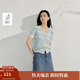 茵曼（INMAN）薄款彩虹冰絲條紋針織衫2025夏季女裝新款設計感短袖開(kāi)衫上衣 淺藍色 S