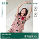 安之伴【巨涼感】純棉睡衣女夏季新款休閑寬松背心條紋短褲家居服 酒紅 L