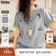 MsShe【原創(chuàng  )印花刺繡雙色短袖T恤】大碼女裝2025夏裝胖mm顯瘦上衣 A款-花灰色現貨 3XL