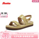 Bata羅馬風(fēng)涼鞋女2025夏季新款羊皮軟底舒適復(fù)古風(fēng)涼鞋AHG02BL5七夕 黃色 37
