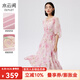 水云間浪漫粉色雪紡連衣裙女夏新款2025寬松半袖絕美氛圍高級(jí)感中長(zhǎng)裙子 淺花粉 S