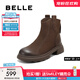 百麗（Belle）復古擦色時(shí)裝靴女2025冬新商場(chǎng)同款真皮粗跟短靴E5S1DDD5預售 啡色 38