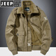 JEEP SPIRIT飛行夾克男士秋冬加絨加厚大碼毛領(lǐng)純棉棉服休閑保暖外套棉衣 卡其1989 4XL