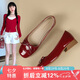 ZHR單鞋女淺口溫柔蝴蝶結(jié)粗跟船鞋女氣質(zhì)通勤軟面皮鞋女 AH610酒紅37