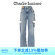 Charlie Luciano【吳宣儀同款】雙刀割褲子新款潮牌寬松休閑CL長(zhǎng)褲潮流國(guó)潮休閑褲 藍(lán)色 34