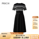 PRICH撞色條紋拼接連衣裙2025夏季新款短袖針織收腰修身中長裙女 19黑色 S
