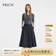 PRICH針織拼接V領(lǐng)連衣裙2025夏季新款短袖收腰修身氣質(zhì)通勤長裙女 19黑色 L (170)