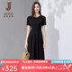 經(jīng)典故事（JANE STORY）高端精致連衣裙女2024夏季新款端莊大方正式場(chǎng)合長(zhǎng)裙壓褶純色裙子 黑色 M