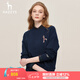 哈吉斯（HAZZYS）女裝 春秋季拼色LOGO休閑圓領(lǐng)活力衛(wèi)衣ABTSE0BCF03 藏青色NV XL (170/92A 42)