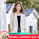 百圖betu女裝2025夏季新款西裝條紋后幅開叉寬松七分袖外套女2503T69 米白 L