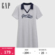 Gap女裝2025夏季新款印花logo微收腰撞色polo領(lǐng)短袖連衣裙764905 淺灰 XL (175/92A) 亞洲尺碼