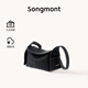 Songmont掛耳系列屋檐包mini設(shè)計(jì)師款頭層牛皮通勤斜挎hobo包七夕禮物 煙墨黑 現(xiàn)貨