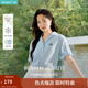 茵曼（INMAN）【涼感亞麻】法式高級感皺感襯衫2025夏季新款女裝藍色短袖上衣 淺藍色 S