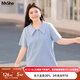 MsShe大碼女裝2025新款夏裝【珠地棉】休閑氣質(zhì)polo領(lǐng)短袖T恤 冰河藍色現貨 2XL