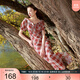 三彩大碼女裝2025夏季新款法式方領(lǐng)連衣裙雪紡復(fù)古格紋短袖收腰胖MM
