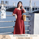 香影絕美紅色連衣裙女2025夏季新款海邊度假沙灘裙高腰泡泡袖裙子 紅色 S 155/80A/85-95斤
