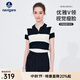 Navigare意大利小帆船短袖針織衫女士夏季翻領(lǐng)T恤顯瘦時(shí)尚條紋POLO衫上衣 暗夜黑/白 M 碼