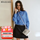 Olrain歐芮兒2025新款女秋季復古通勤藍色條紋襯衣翻領(lǐng)長(cháng)袖襯衫 藍色 XL