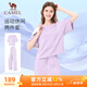 駱駝（CAMEL）休閑套裝女寬松顯瘦短袖長褲運動健身服 Y25BAWL6018 優(yōu)雅紫 M