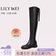 Lily Wei女士過膝真皮長筒靴春新款高筒騎士靴潮酷女靴大碼41-43 黑色單里 43
