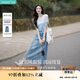 茵曼（INMAN）丁達(dá)爾漸變色圓領(lǐng)針織衫短袖T恤女裝2025夏季新款上衣 藍(lán)白條 M