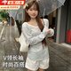 曇蓓漫V領(lǐng)長(cháng)袖t恤防曬罩衫夏季女寬松慵懶風(fēng)上衣海邊罩衫純欲辣妹減齡 V領(lǐng)長(cháng)袖【藍白條紋】 M 建議體重（85-105斤）