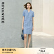 顏域格子V領(lǐng)直筒連衣裙女2025夏季新款短袖氣質(zhì)輕熟風(fēng)中長(cháng)款裙子 藍格 M
