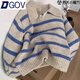 DGOV歐貨小眾藍色條紋poo翻領(lǐng)長(cháng)袖軟糯針織衫毛衣女秋季慵懶套頭上衣 條紋zt M 建議95-105斤