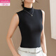 莫代爾德絨小高領(lǐng)加絨加厚打底衫女秋冬內搭無(wú)袖外穿彈力修身背心上衣 黑色 XL