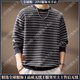 KURIOS品牌男士衛衣男高端復古條紋重磅長(cháng)袖上衣秋季休閑寬松打底衫 深灰藍 M 適合100-120斤