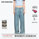 ANN ANDELMAN【董璇同款】闊腿彎刀褲休閑褲閃鉆珍珠做舊牛仔褲 藍色 26