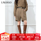 LAGOGO高腰顯瘦巴恩風(fēng)短褲女2024年拉谷谷冬季新款含羊毛五分褲 棕色 L