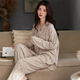 妙奕嘉長(cháng)袖睡衣新款高級感秋冬款女士家居服春秋季可外穿女生青少年睡衣 樹(shù)紋流蘇翻領(lǐng)睡衣 XL 建議120-135斤