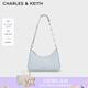 CHARLES&KEITH拉鏈簡約通勤輕便鏈條腋下包生日禮物七夕禮物CK2-20271604 Sea Salt Blue海鹽藍（新色） S