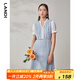藍地（LANDI）撞色領(lǐng)子收腰連衣裙荷葉邊泡泡袖中腰裙子短袖薄 淺藍色 S