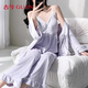 古今（GUJIN）海島絨睡衣女秋冬季長(cháng)袖睡袍帶胸墊吊帶性感加厚保暖三件套家居服