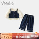 凡獵女童套裝秋裝2025新款兒童洋氣衣服寶寶襯衫牛仔褲三件套春秋 藍(lán)色 80