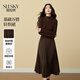 熙世界（sllsky）淑女風(fēng)連衣裙長(cháng)裙通勤女裝裙子漂亮冬季新款修身顯瘦秋冬裙 咖啡色 2XL