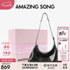 Amazing Song乙頌女包【七夕禮物】陳都靈同款甜甜圈HOBO包新款軟皮單肩斜挎包 【優(yōu)雅黑】 精美禮盒發(fā)貨
